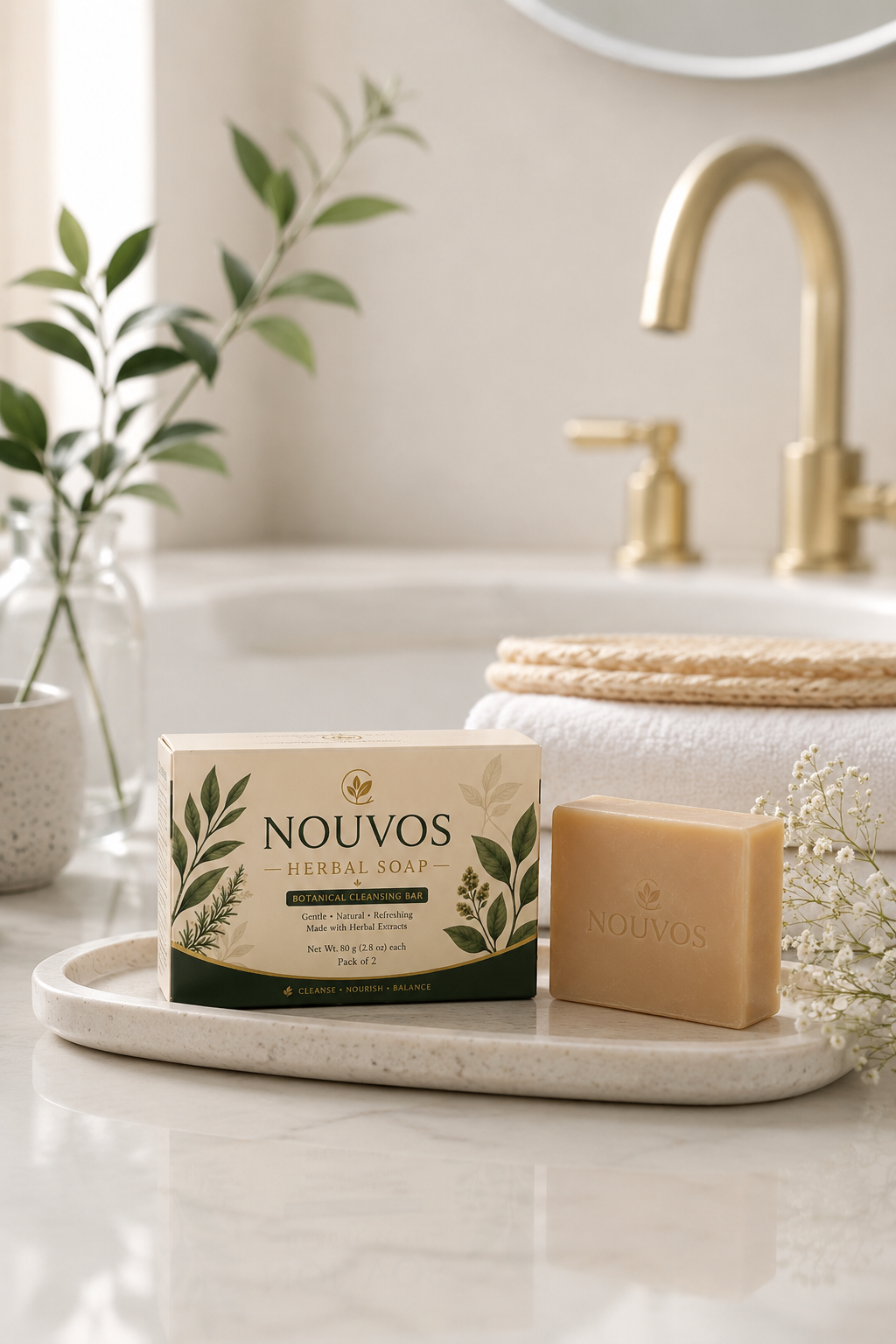Nouvos Herbal Soap open box with cleansing bar
